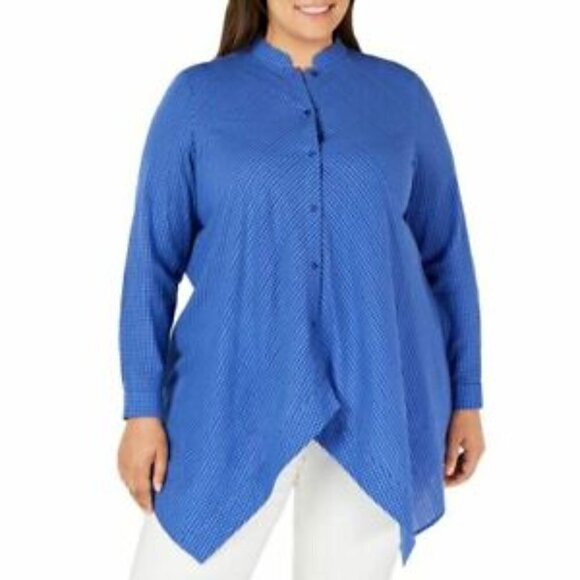 Nwt Anne Klein Blue Button Down Shirt Size 0X - Picture 1 of 7